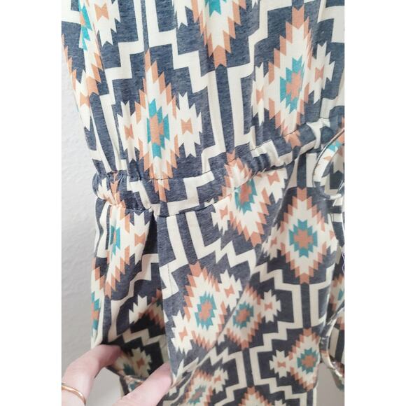 Crazy Train Beige Green Black Aztec Print Romper XL Lightweight Soft Stretch - Picture 2 of 7